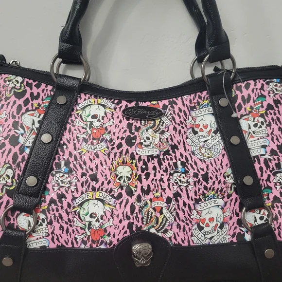 Ed Hardy Pink Cheetah Rhinestone Tote Bag